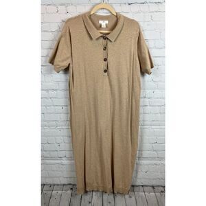H&M beige cotton blend knit bodycon collared unlined dress size L NWOT